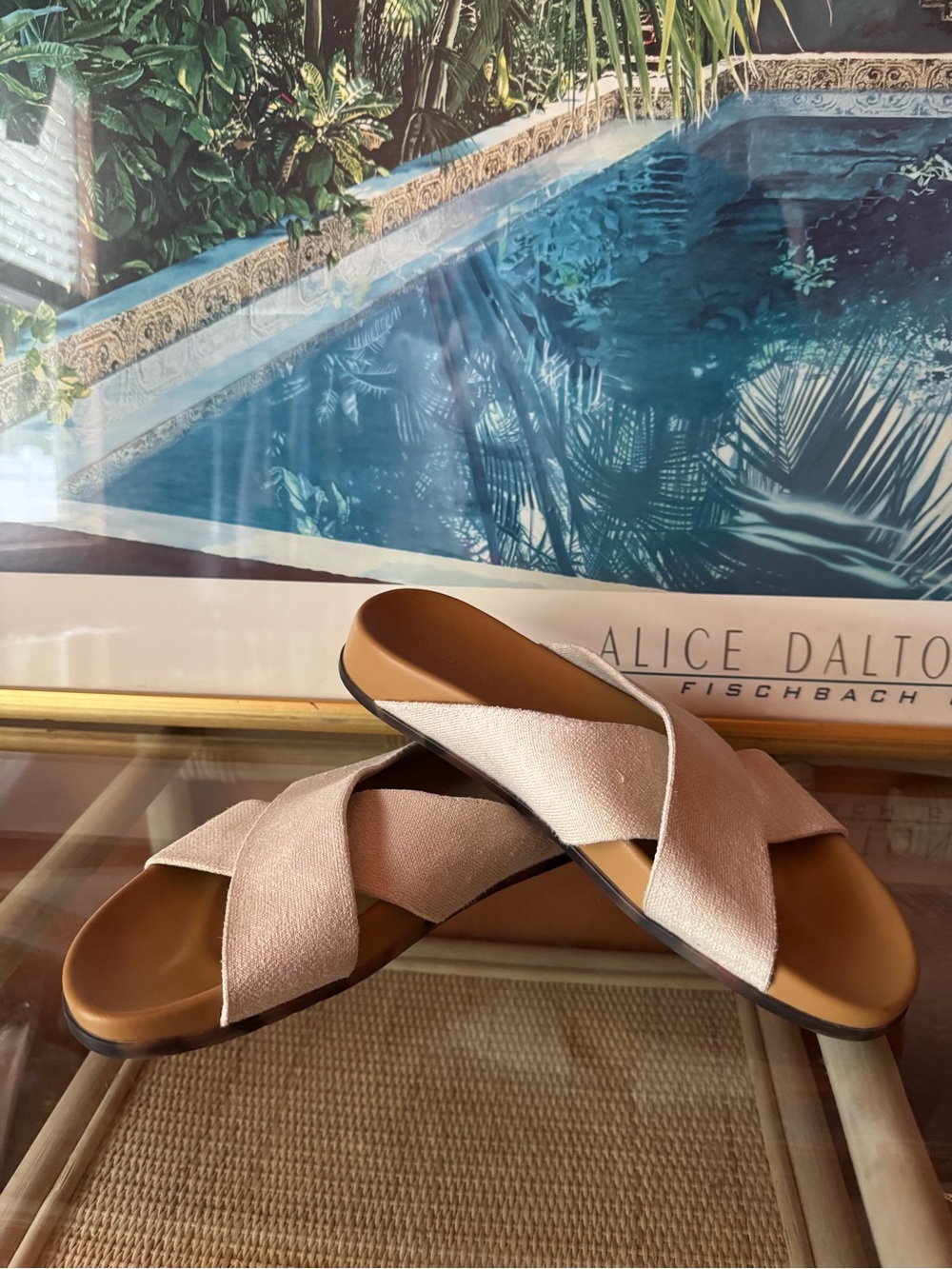 Rothy’s The Weekend Slide Oat Criss Cross Sandals Size 10 - Picture 2 of 7